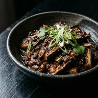 Charred Eggplant with Black Bean, Bamboo Grove