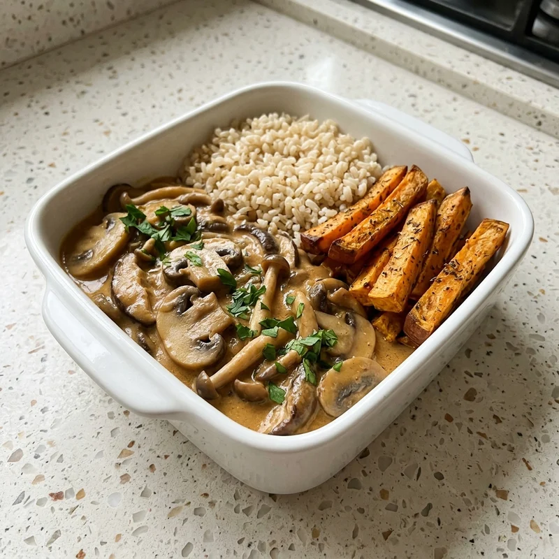 Mushroom Stroganoff, Rooted Meal Prep