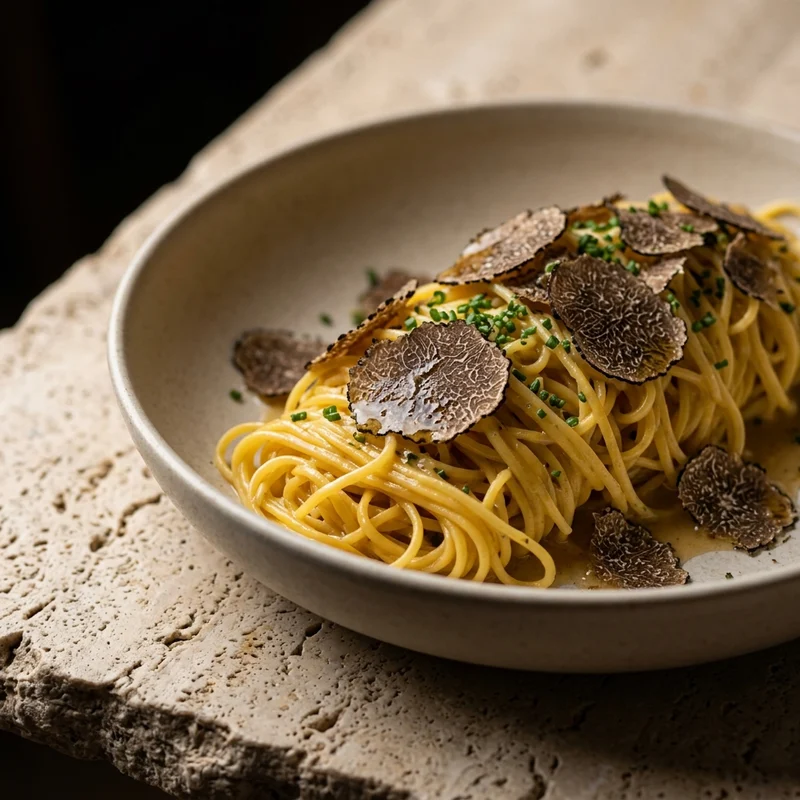 Tagliolini ai trenta tuorli e tartufo nero, Terra Nuda