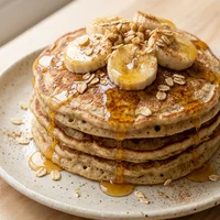 Banana Oat Hotcakes, Flat White & Greens