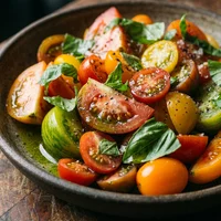 Tomatensalat mit Zwiebeln, Blattwerk