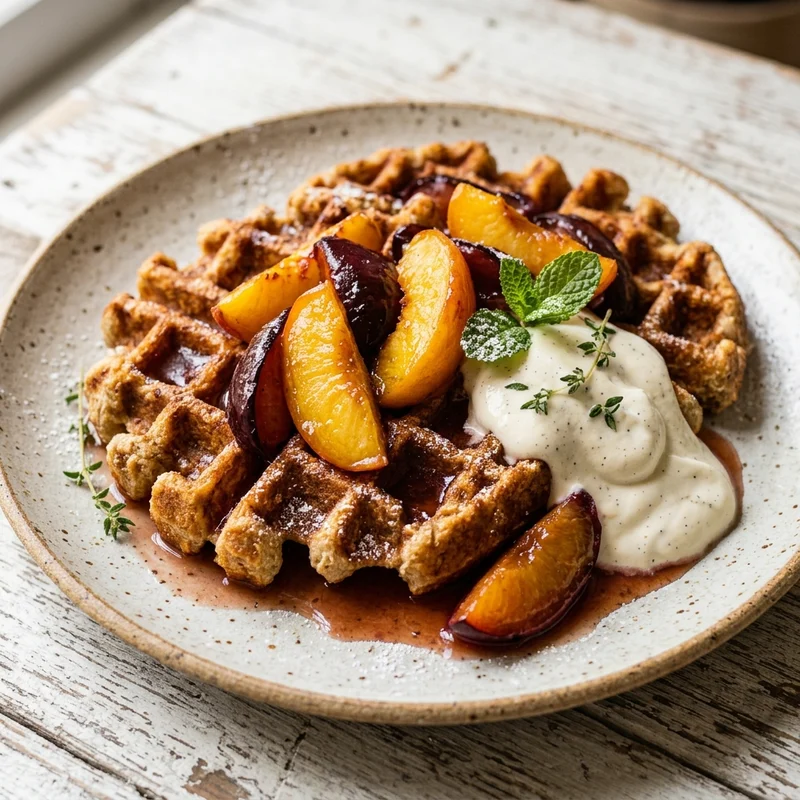 Levain-Waffel mit Ofenobst, Sauerteig & Söhne